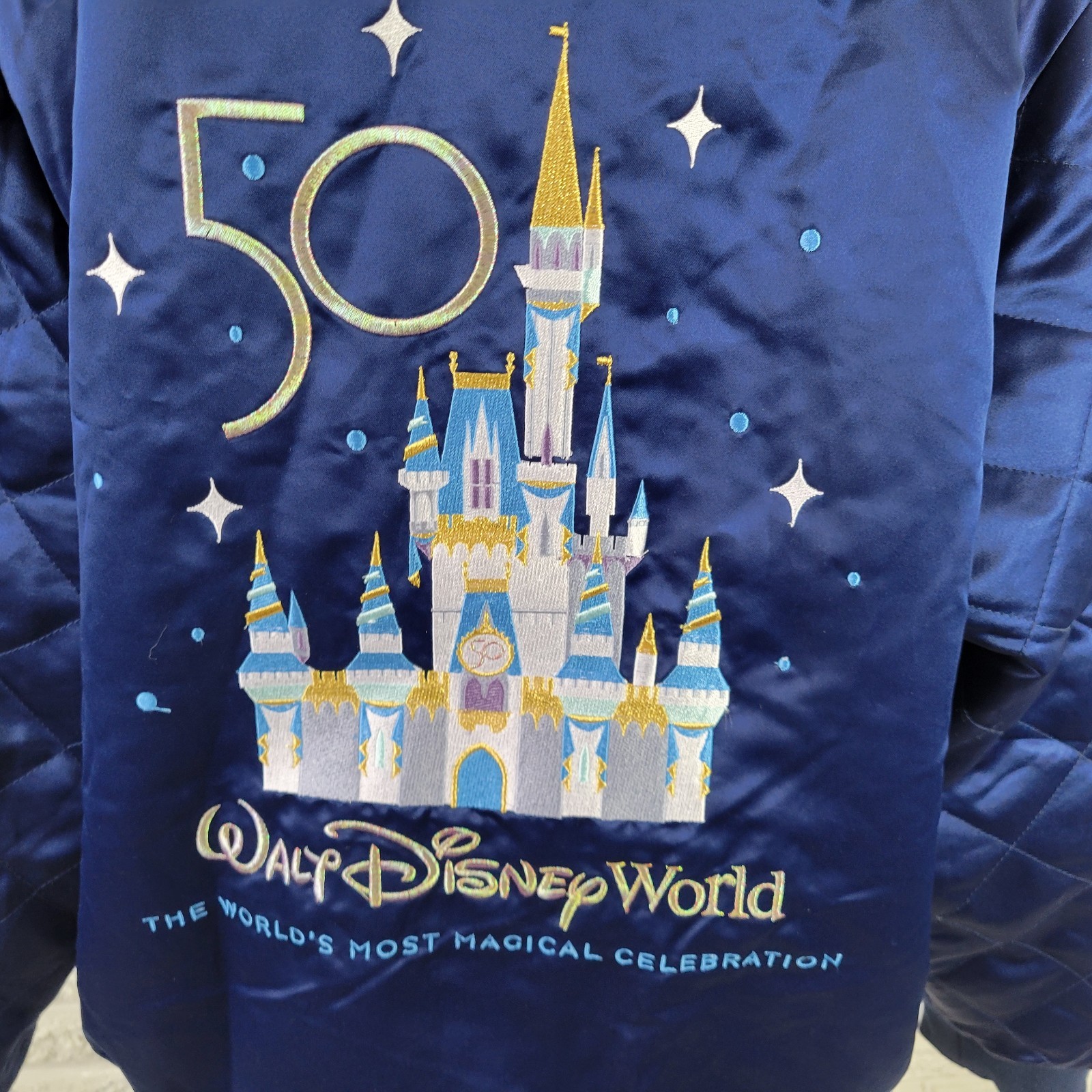 Walt Disney World 50th Anniversary Womens Jacket 1X Blue Embroidered Zip Up Logo