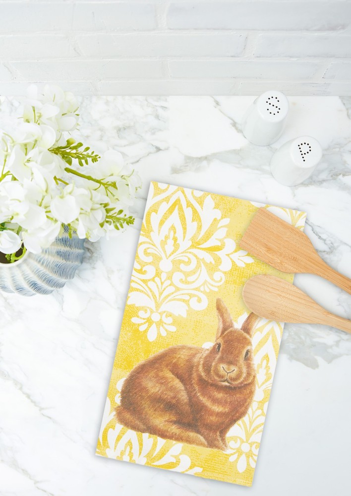 Damask Yellow Bunny Cotton Kitchen Towel