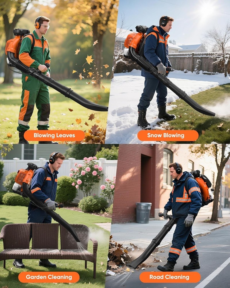 Commercial Backpack Leaf Blower 2 Stroke 75.6CC Gas-powered Backpack Snow Blower