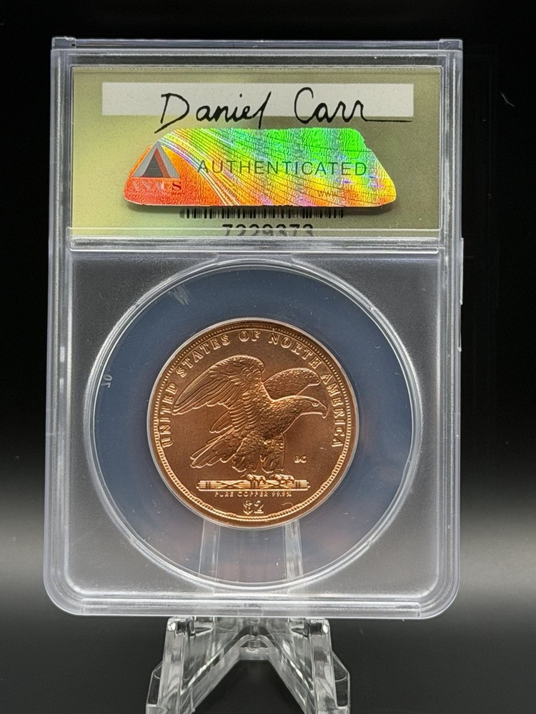 2012 D Winged Liberty $2 Copper Satin Token Dann Carr Moonlight Mint Anacs Ms70