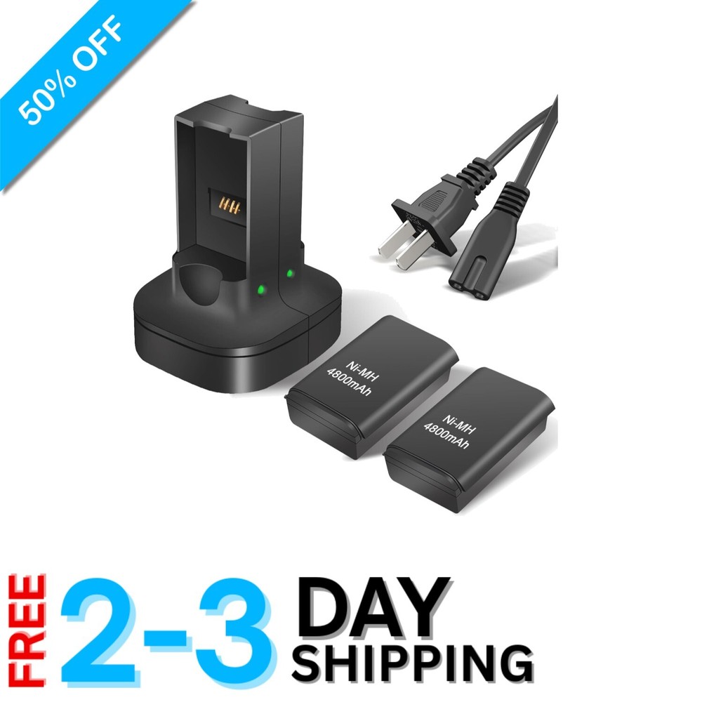 High Capacity Rechargeable Batteries for Xbox 360 with Charging Dock - 2 Pack