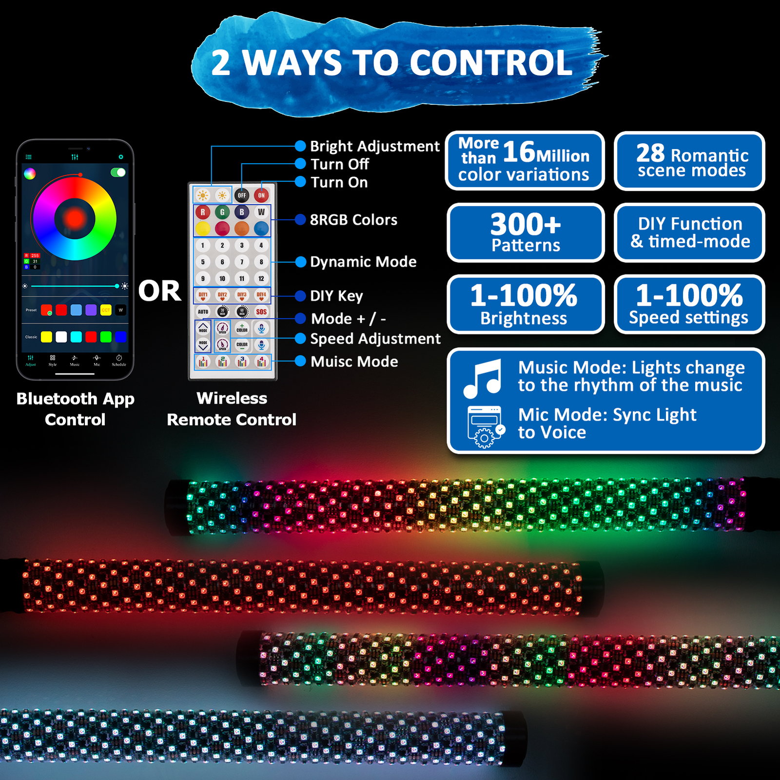 3FT Thick LED Whip Spiral Chasing RGB Fat Whip Lights For Can Am Polaris RZR UTV