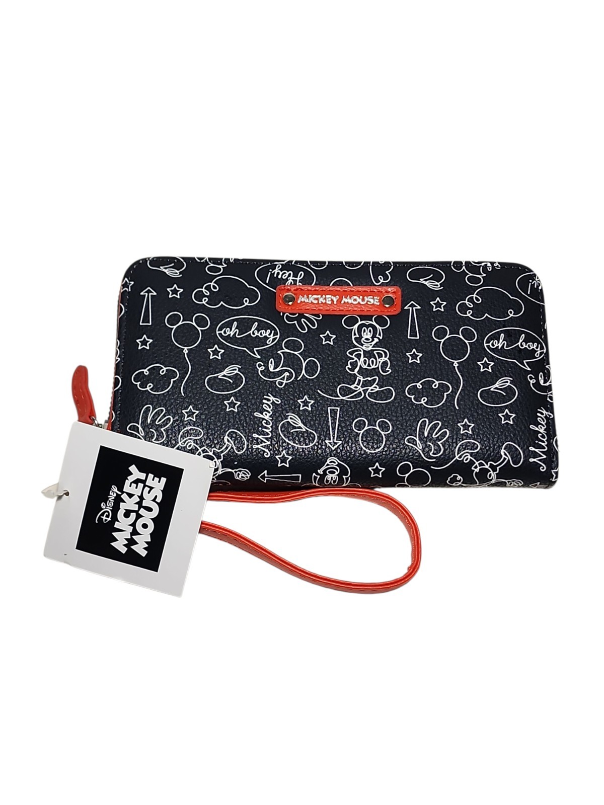Disney Mickey Mouse Wristlet Wallet Black White Red Sketch New With Tag