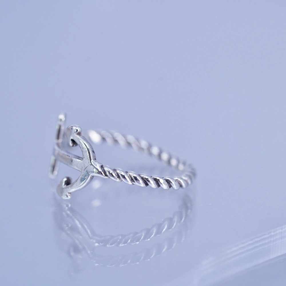 Size 7.75, vintage Sterling 925 silver stackable ring, cable band with anchor