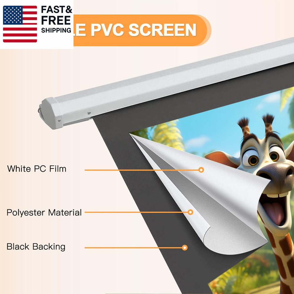150" Projector Screen Motorized 16:9, 4K HD Pull down Retractable Projection Sc