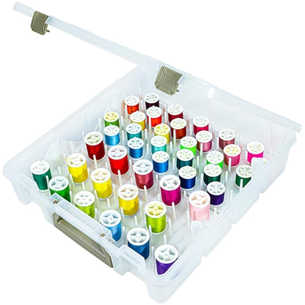 Stackable Super Satchel Thread Box - 108 Pegs and Removable Trays for Crafting