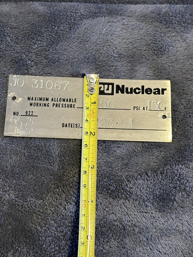 Nuclear Power Plant “GPU NUCLEAR” Maximum Allowable Working Pressure Tag-5/23/91