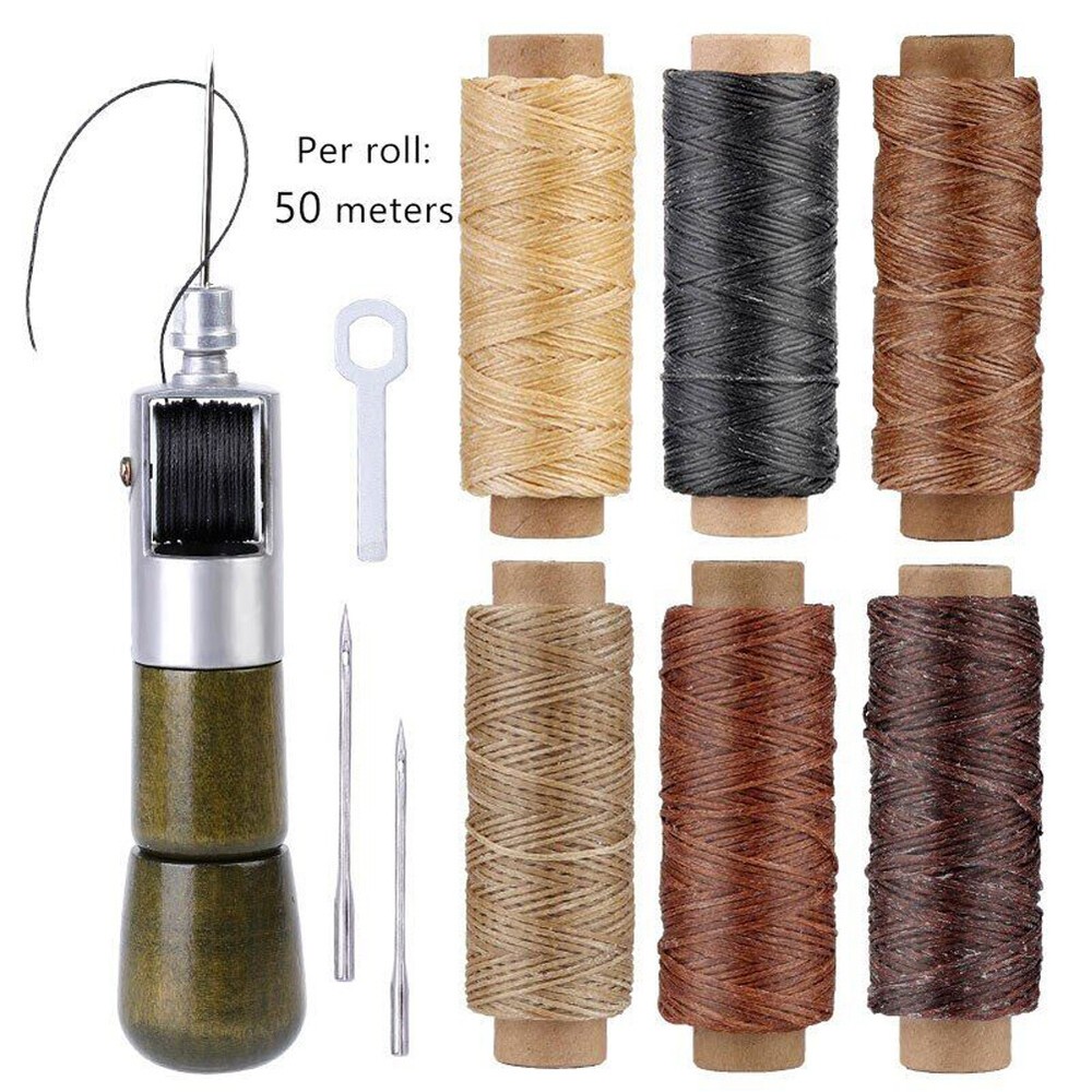 Leather Sewing Awl Thread Kits with Waxed Thread Manual Speedy Stitcher Tool