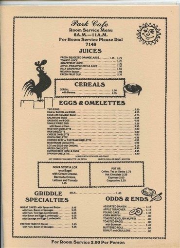 Park Cafe Menu Connecticut Breakfast Lunch and Dinner