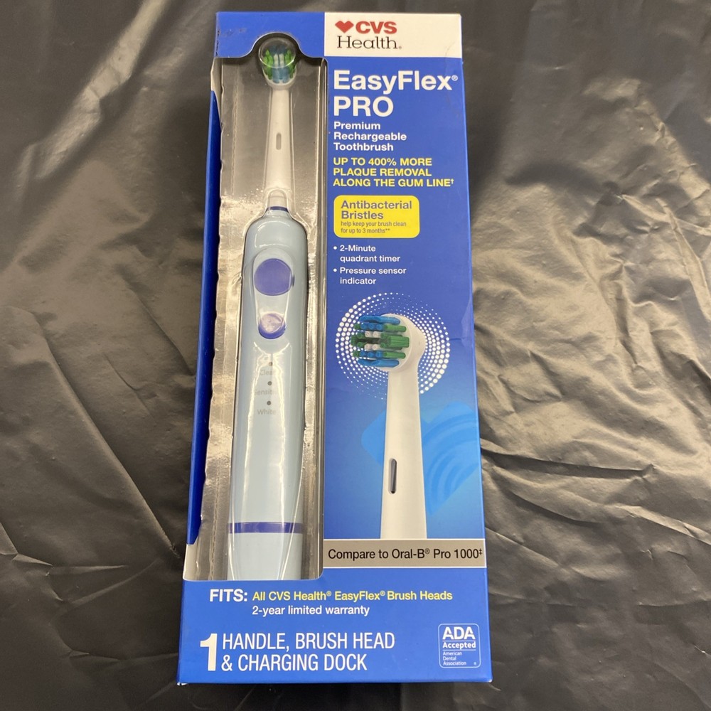 NEW CVS EasyFlex Pro Premium Rechargeable Toothbrush Timer Antibacterial Sealed