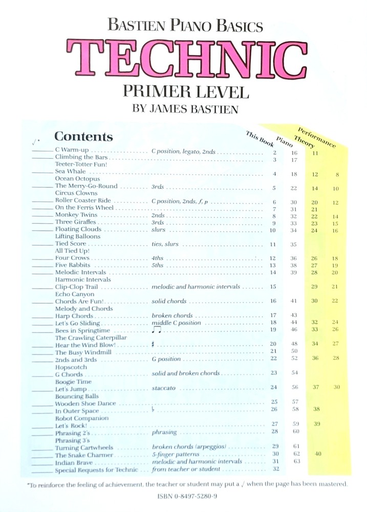 Bastien Piano Basics Technic Primer Level
