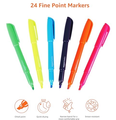 Amazon Basics Chisel Tip Highlighters, 24 Count (Pack of 1), Multicolor