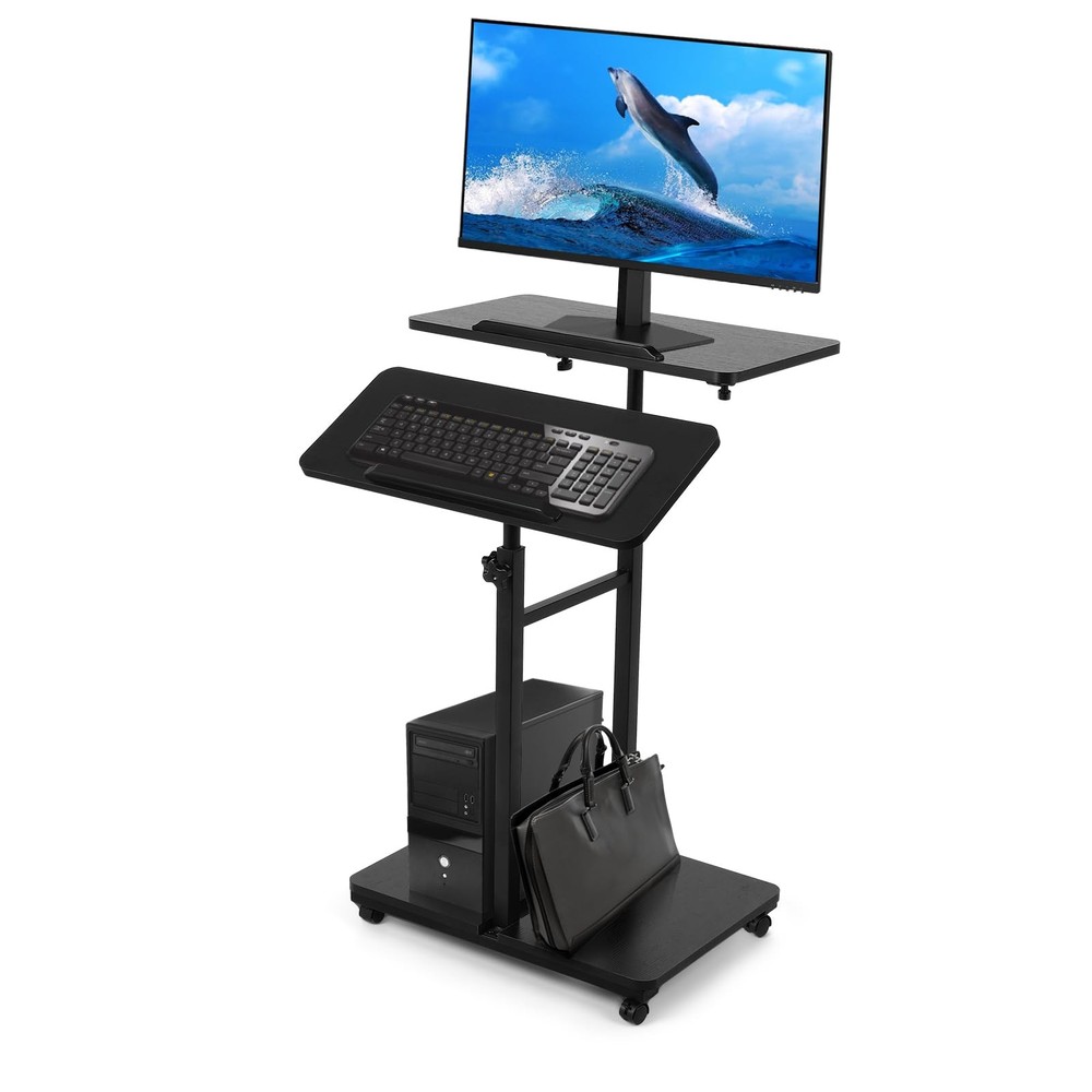 Computer Cart 23.6" Sit-Stand Desk - Height/Angle Adjust, Rolling, No Assembly