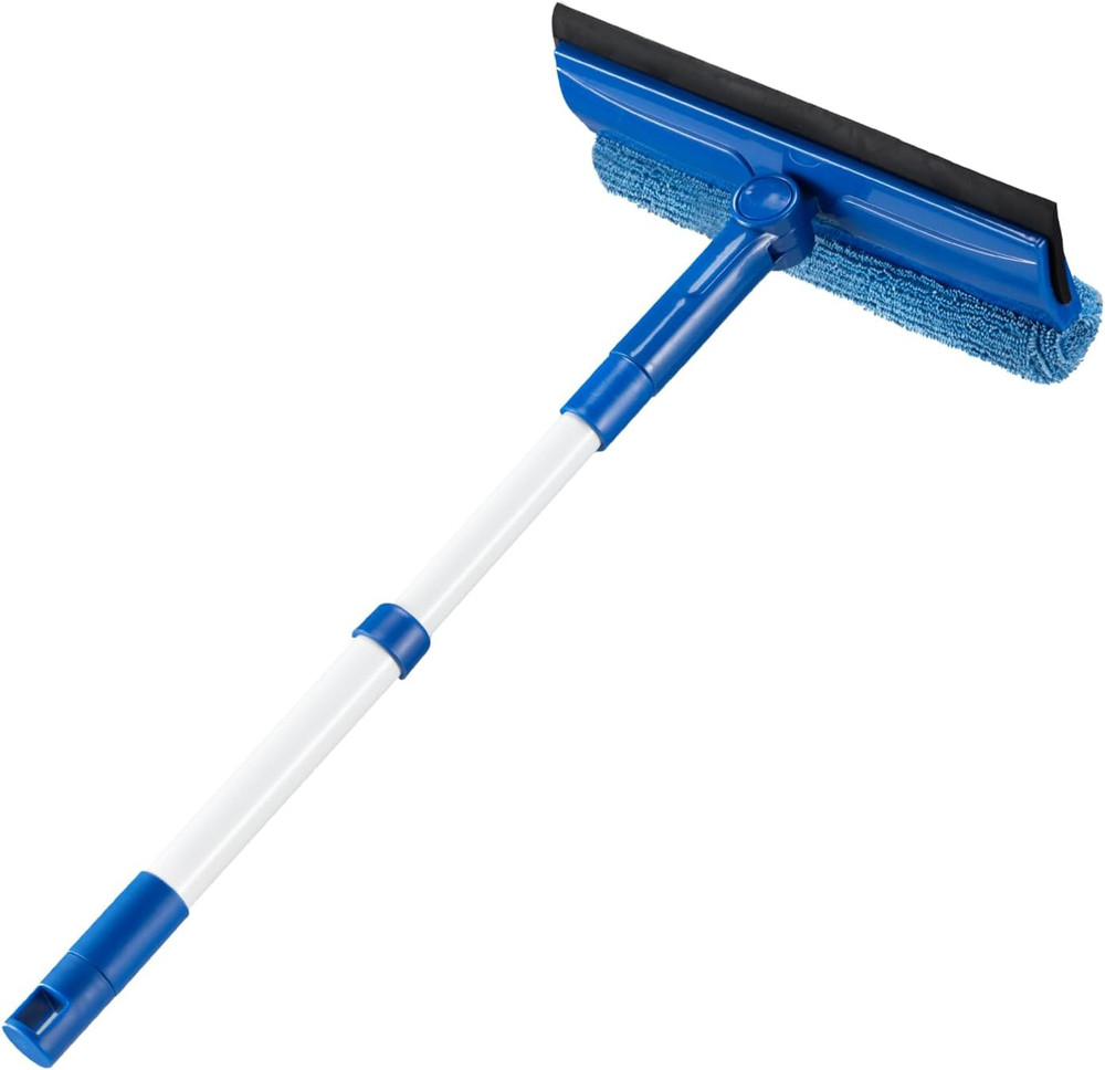 2 in 1 Squeegee Window & Microfiber Cloth Head with 14-18" Long Handle,Sponge Ca