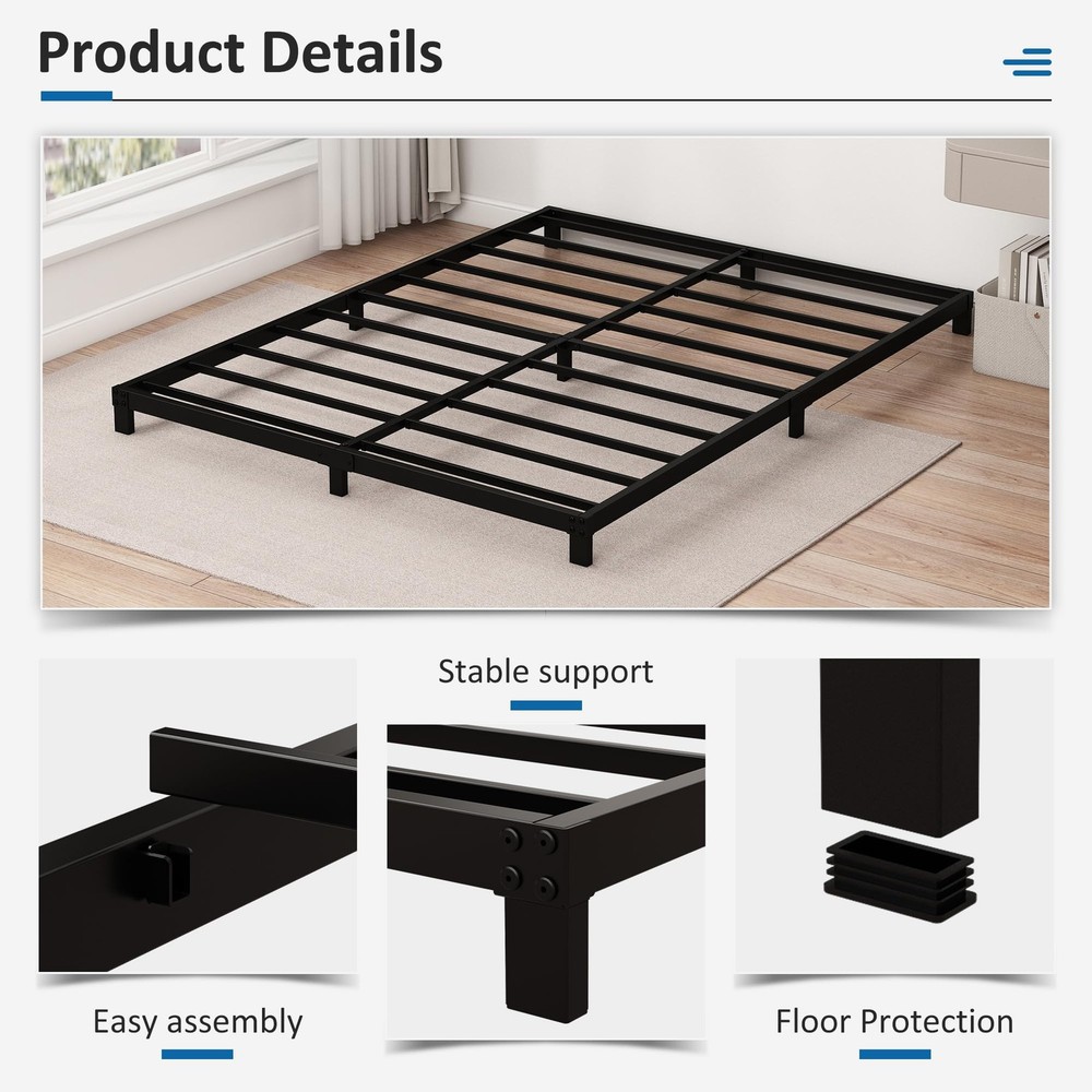 5 Inch Low Queen Bed Frame Heavy Duty Metal Platform, No Box Spring Needed, E...