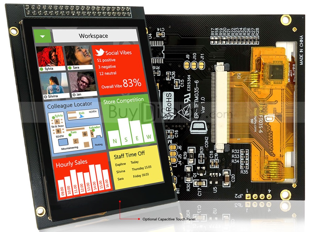 3.5" TFT LCD Display w/Capacitive Touch Panel Screen,Breakout Board,Tutorial