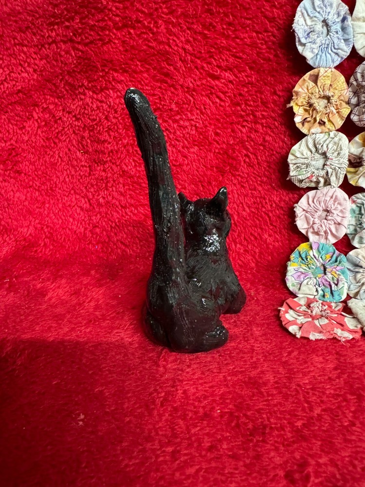 Handmade Pottery Black Cat Ring Holder