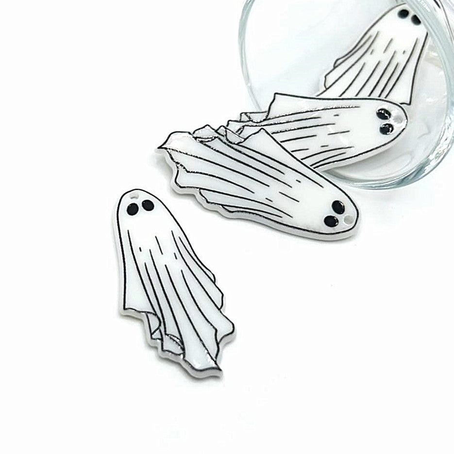 White Goth Ghost Halloween Charms, 46x21mm - US Seller