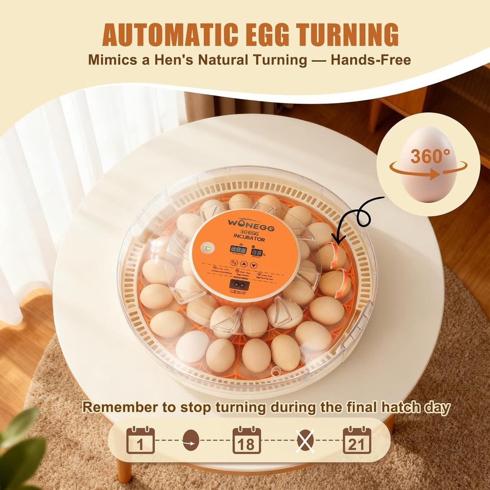 30 Egg Incubator with Humidity Display Egg Candler Automatic Egg Turne