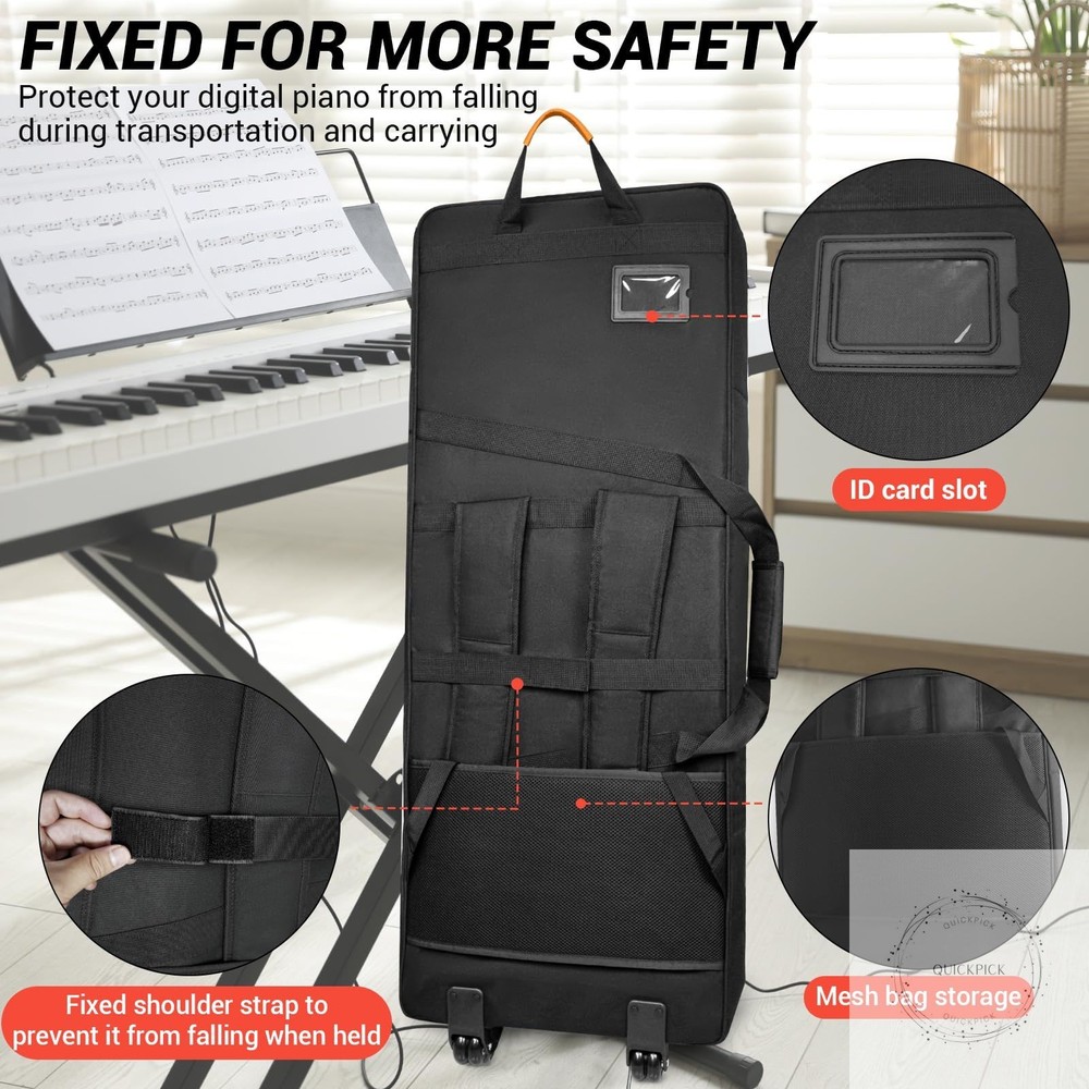 73/76 Key Keyboard Case with Wheels & Adjustable Shoulder Straps– Padded Rolling