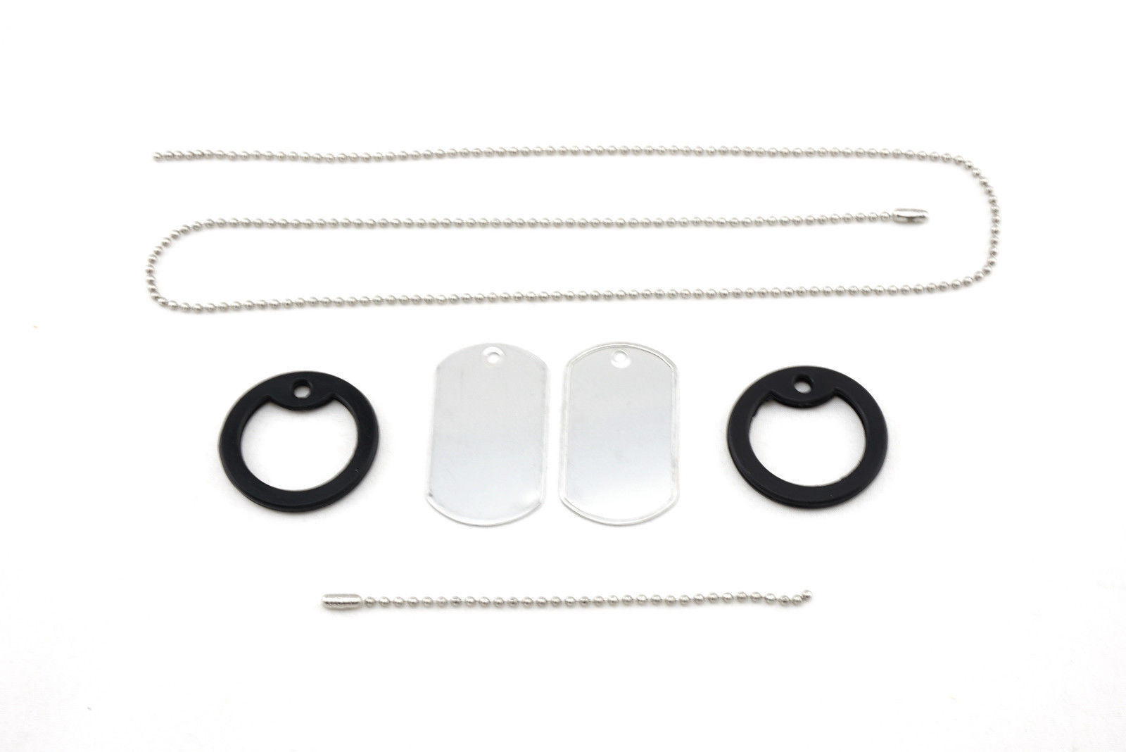 100 Stainless Steel Military Dog Tags + 27"&4.5" Ball Chains + Black Silencers