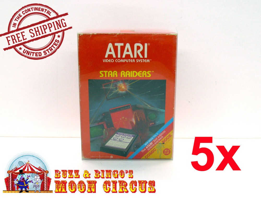 5X CLEAR PLASTIC PROTECTIVE BOX SLEEVE FOR ATARI 2600 BIG STAR RAIDERS (SIZE C)