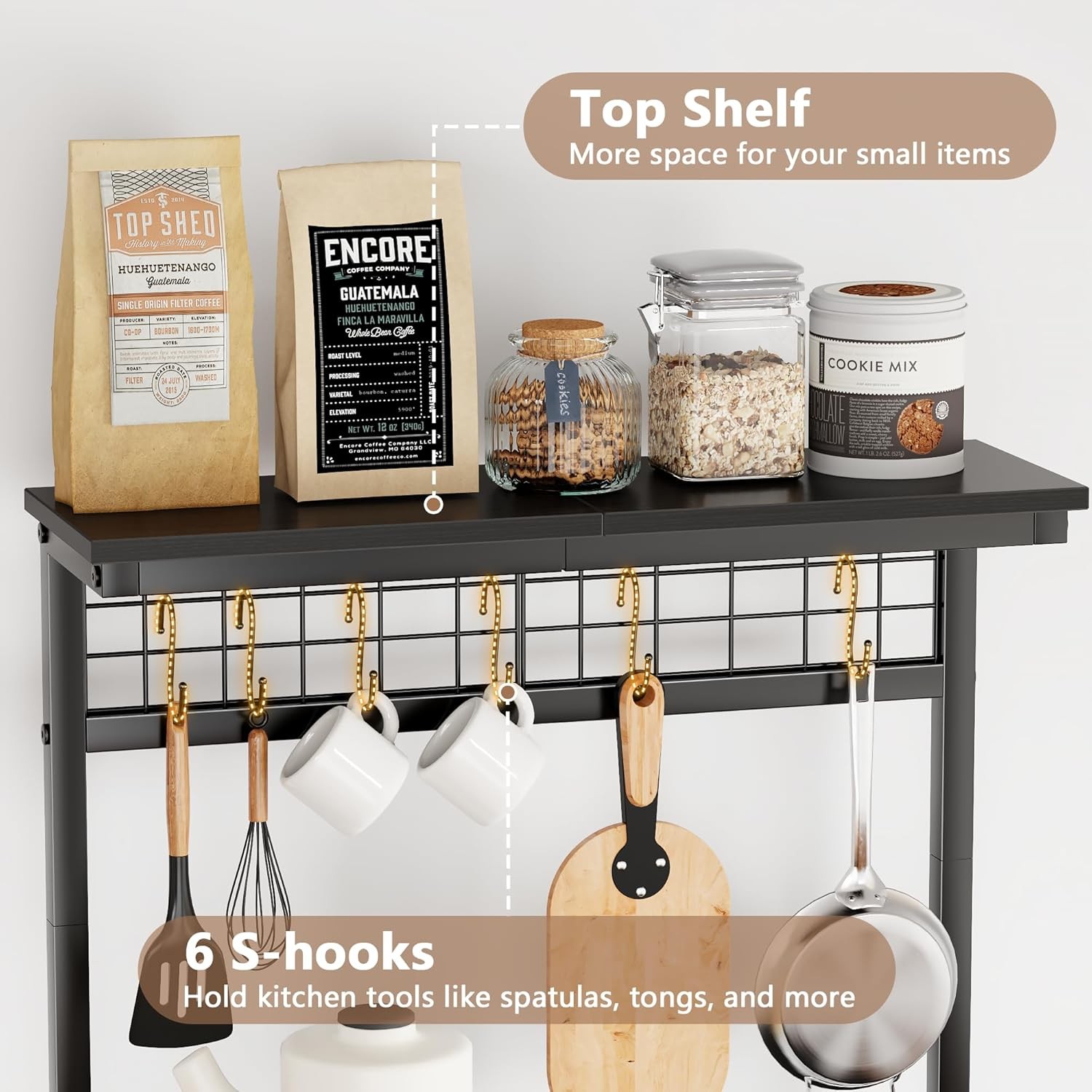 Kitchen Bakers Rack with Hutch,Coffee Stand with Storage 4 Tiers