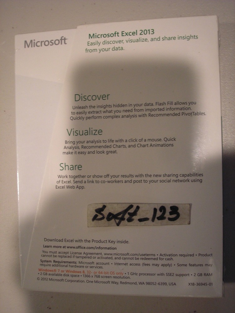 Microsoft Excel 2013 Product Key Card Full Retail Version for 2 PCs =SEALED BOX=