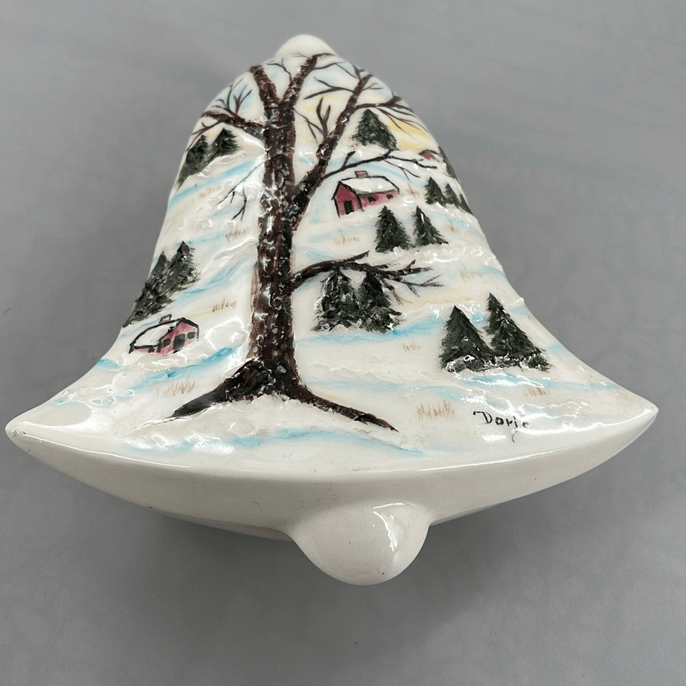 Vintage bell shaped winter scene covered dish