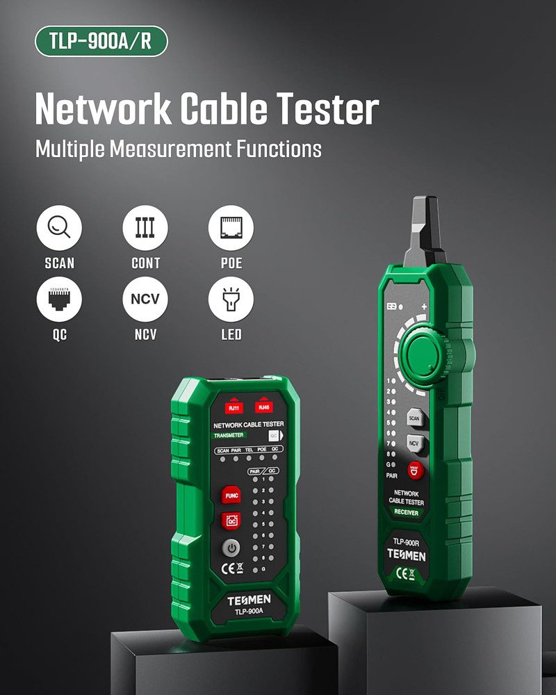 TLP-900AR Network Cable Tester, RJ11 RJ45, for CAT5/6/POE/STP, Multi-Function Ca