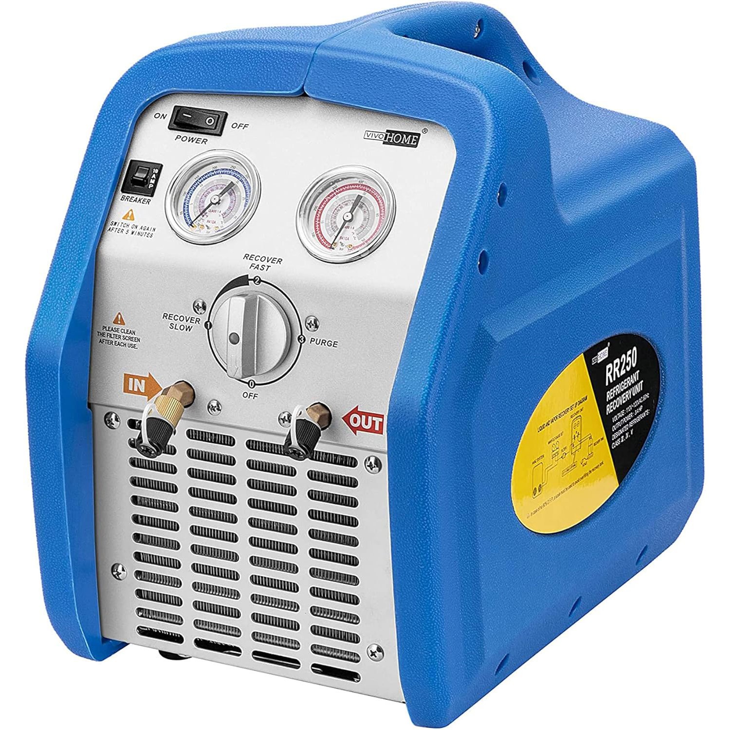 3/4 HP Portable Refrigerant Recovery Machine HVAC AC 558 PSI Oil-Less Compressor