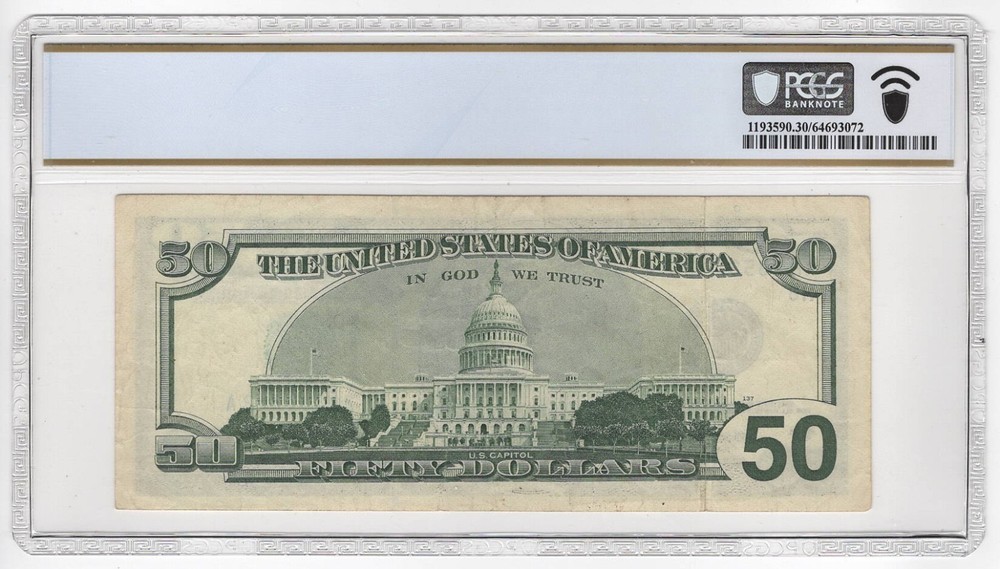 1996 $50 FRN St. Louis Gutter Fold Error VF-30