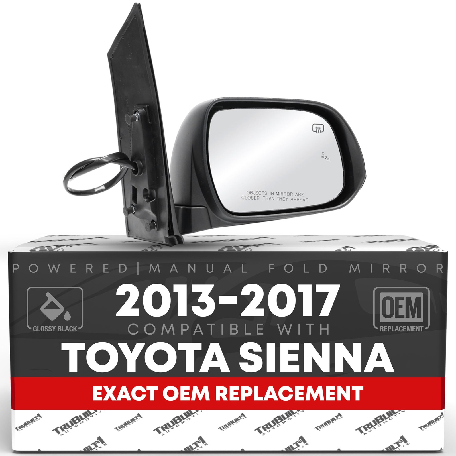 Passenger Mirror for Toyota Sienna - Power, Heated, Blind Spot, Manual Fold -...