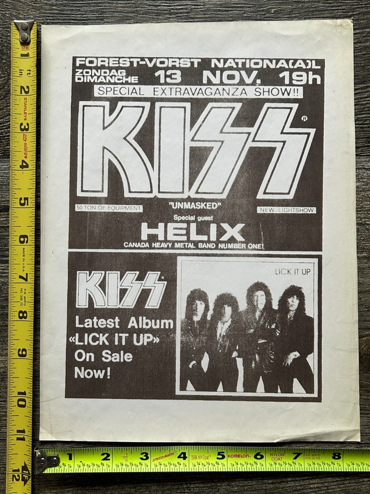 KISS Handbill Flyer Ad Advert Lick It Up Concert Tour Belgium 1984 Vintage Kiss