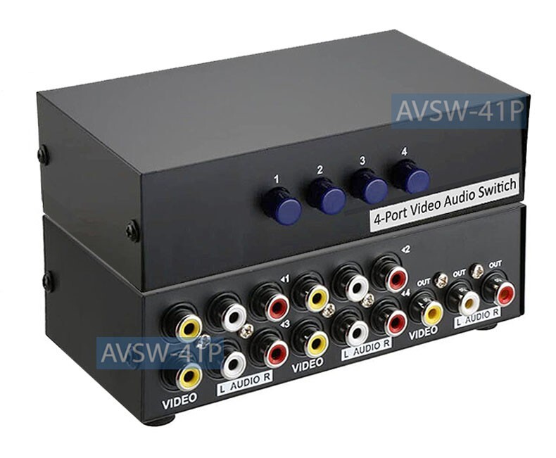 Composite AV Selector Switch – 4 RCA Inputs to 1 Output Video Audio Switch