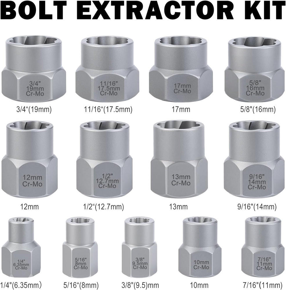 14 PCS Easy Out Bolt Extractor Kit Impact Socket Set For Stripped Rounded Screws