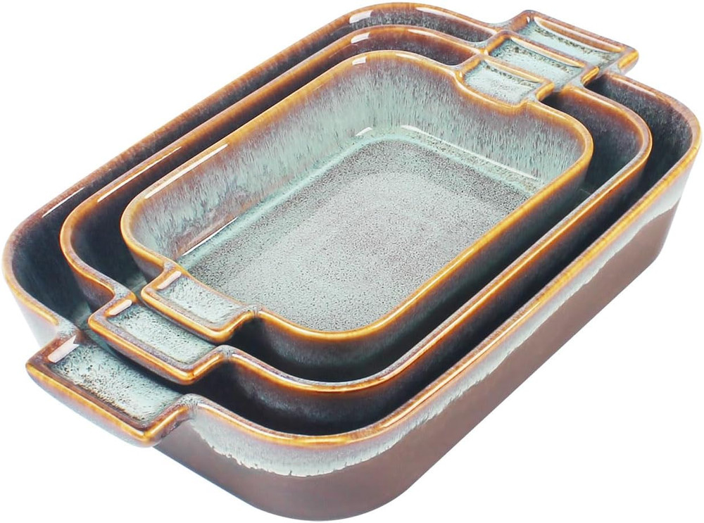 Baking Dish Ceramic Baking Dish、Rectangular Baking Pans Set、Double Handles Suita
