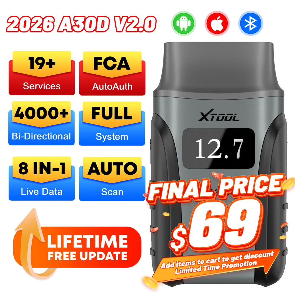 XTOOL A30D V2.0 Bluetooth Full System Diagnostic Tool OBD2 Scanner Bidirectional