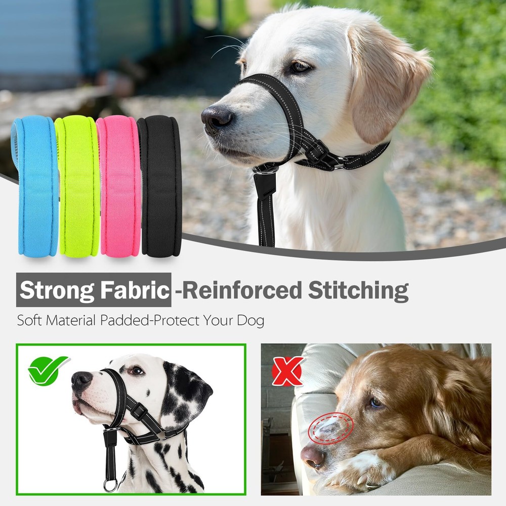 No-Pull Dog Head Halter - Adjustable Dog Muzzle Leash Padded Head Collar for ...