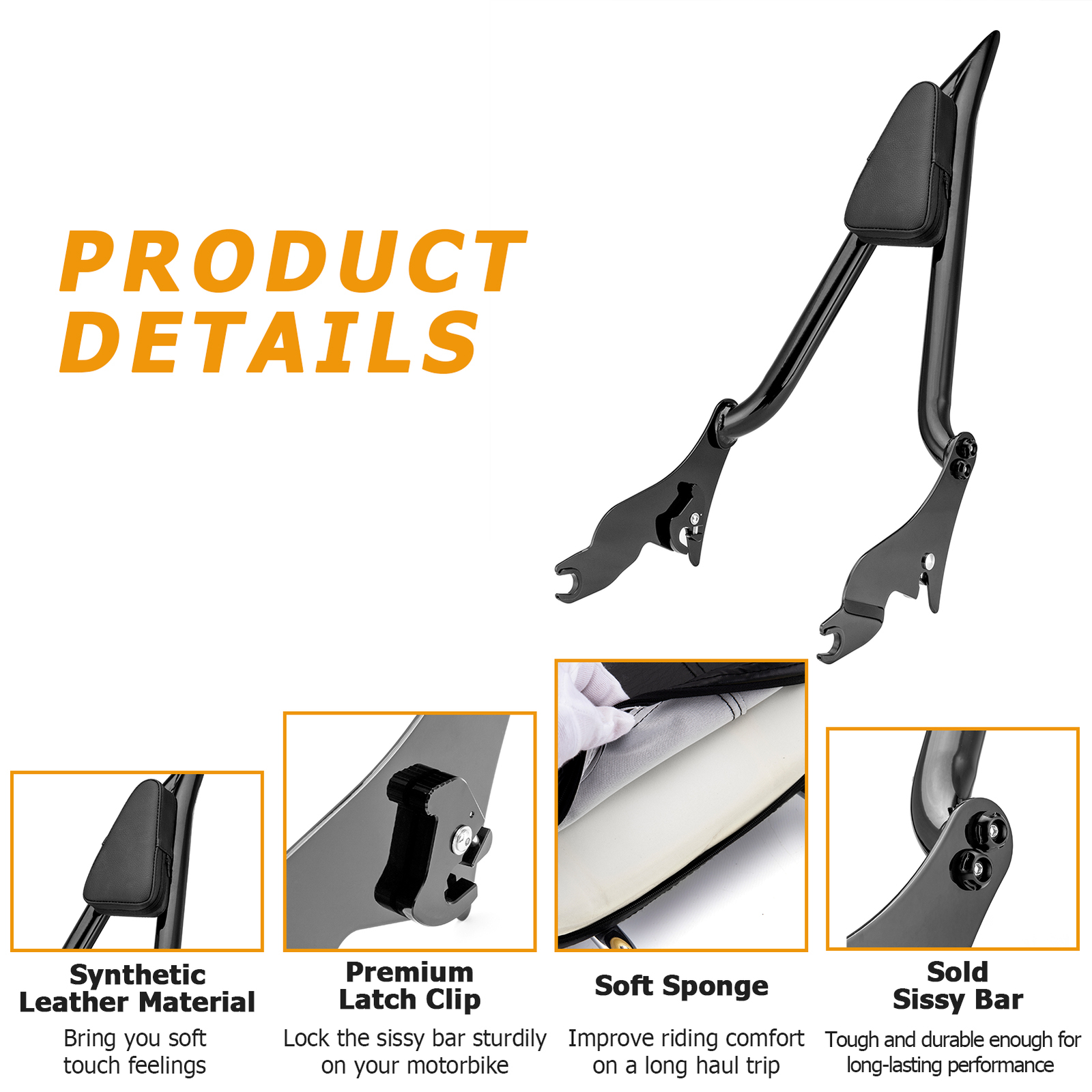 27" Black Backrest Sissy Bar & Stealth Rack For 09-24 Harley Road Street Glide