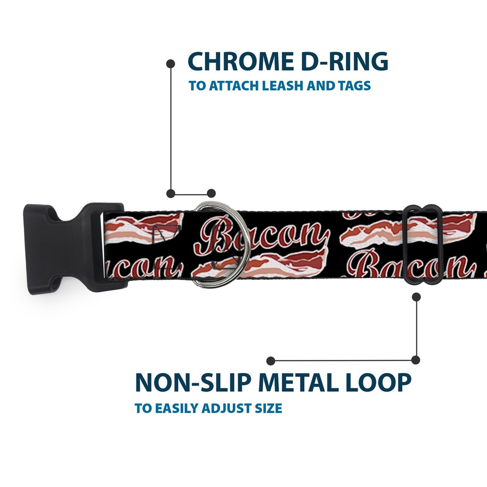Plastic Clip Collar BACON Baseball Script Small 9.5-13"