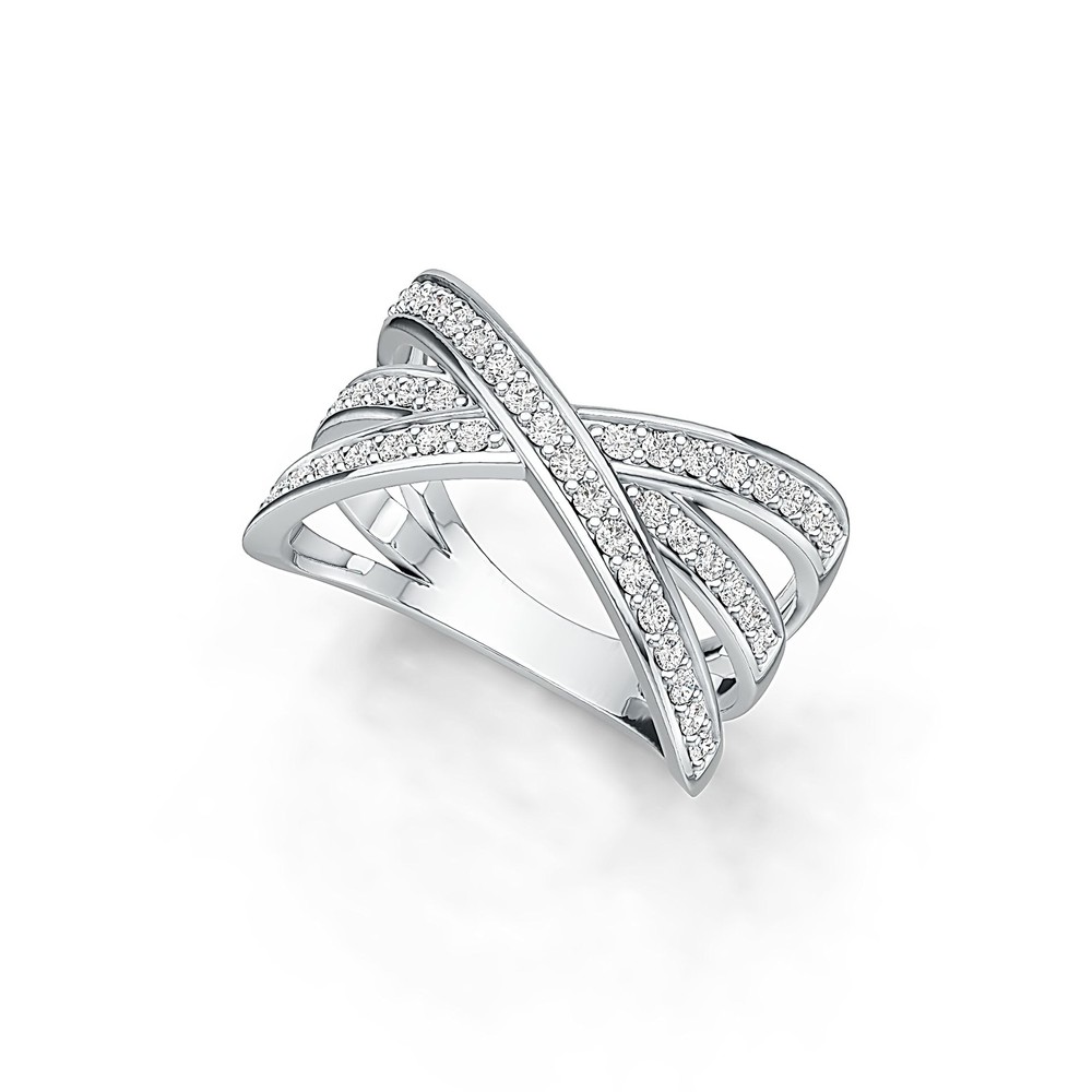 Sterling Silver Crossover Ring with White Topaz or Moissanite