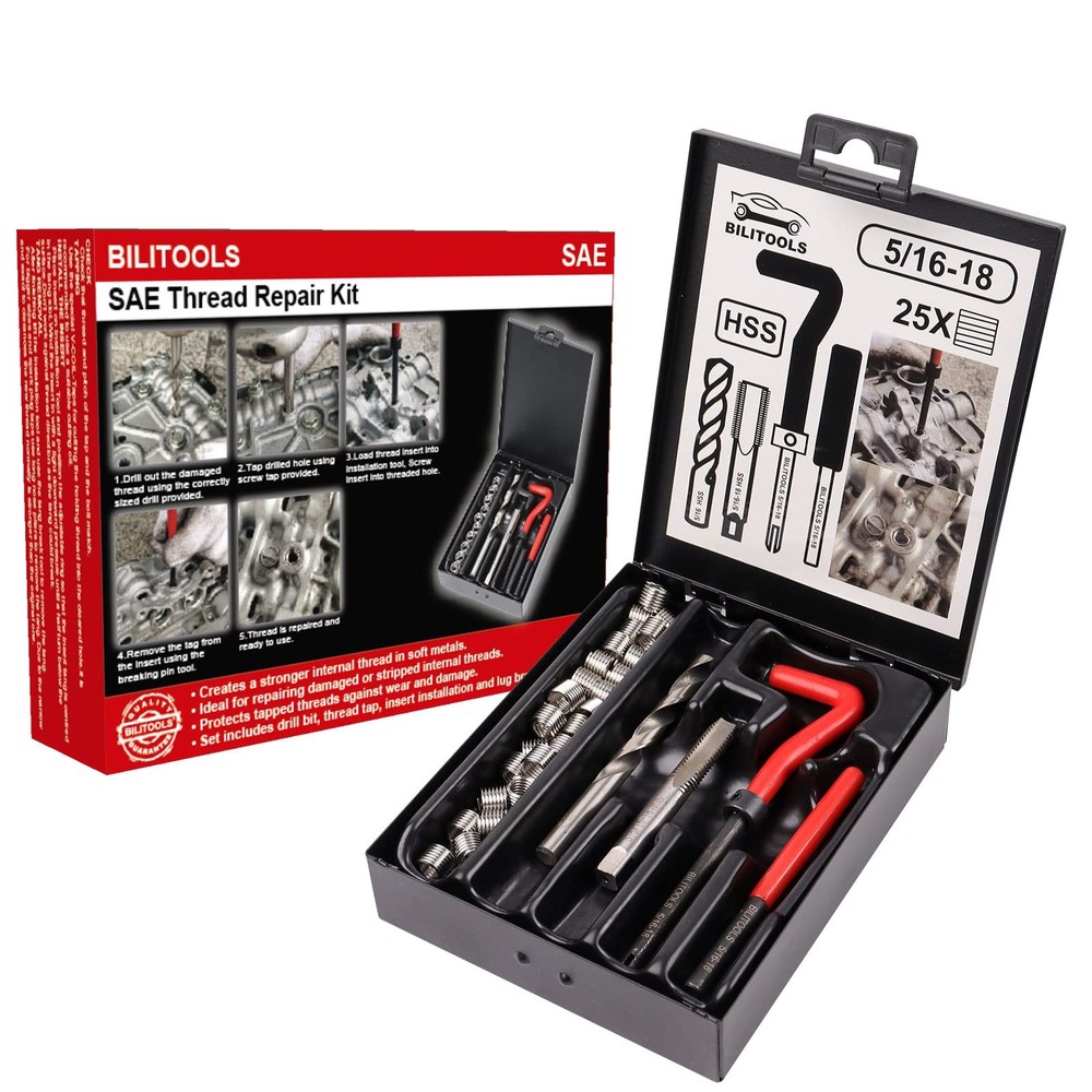 BILITOOLS 5/16-18 inch Thread Repair Kit, HSS Drill Inch, SAE