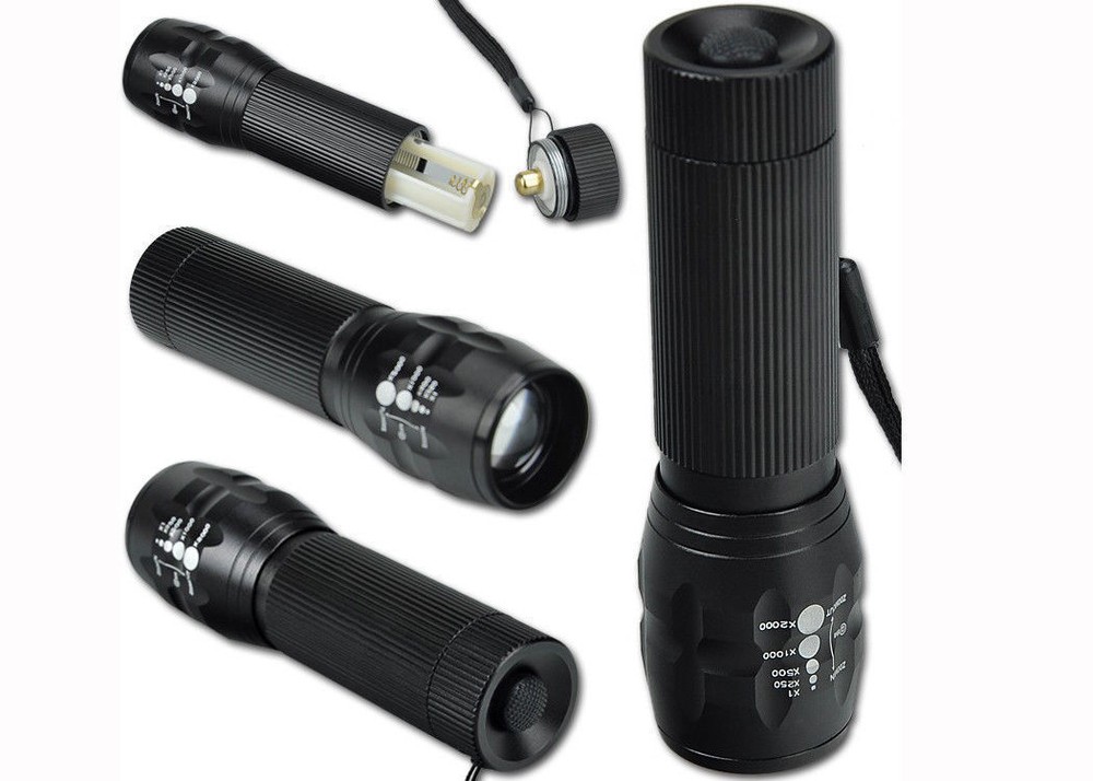 LED Flashlight Torch 1193 With Adjustable Focus Zoom + Battery