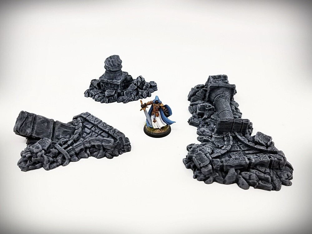 Ruined Columns Starter Bundle B (Small) 3 Pieces -Tabletop Wargaming RPG terrain