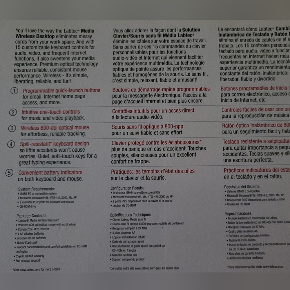 Labtec Wireless Desktop Keyboard & Mouse Set - Spill Resistant