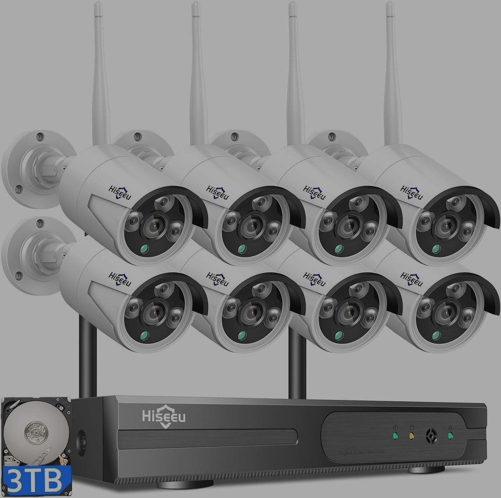 Hiseeu 8MP 16CH NVR Wireless 5G Wifi 3TB HDSecurity Camera System