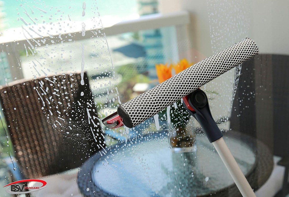 Professional Window Squeegee | 2-in-1 Window Cleaner Sponge and 10" Soft Rubb...