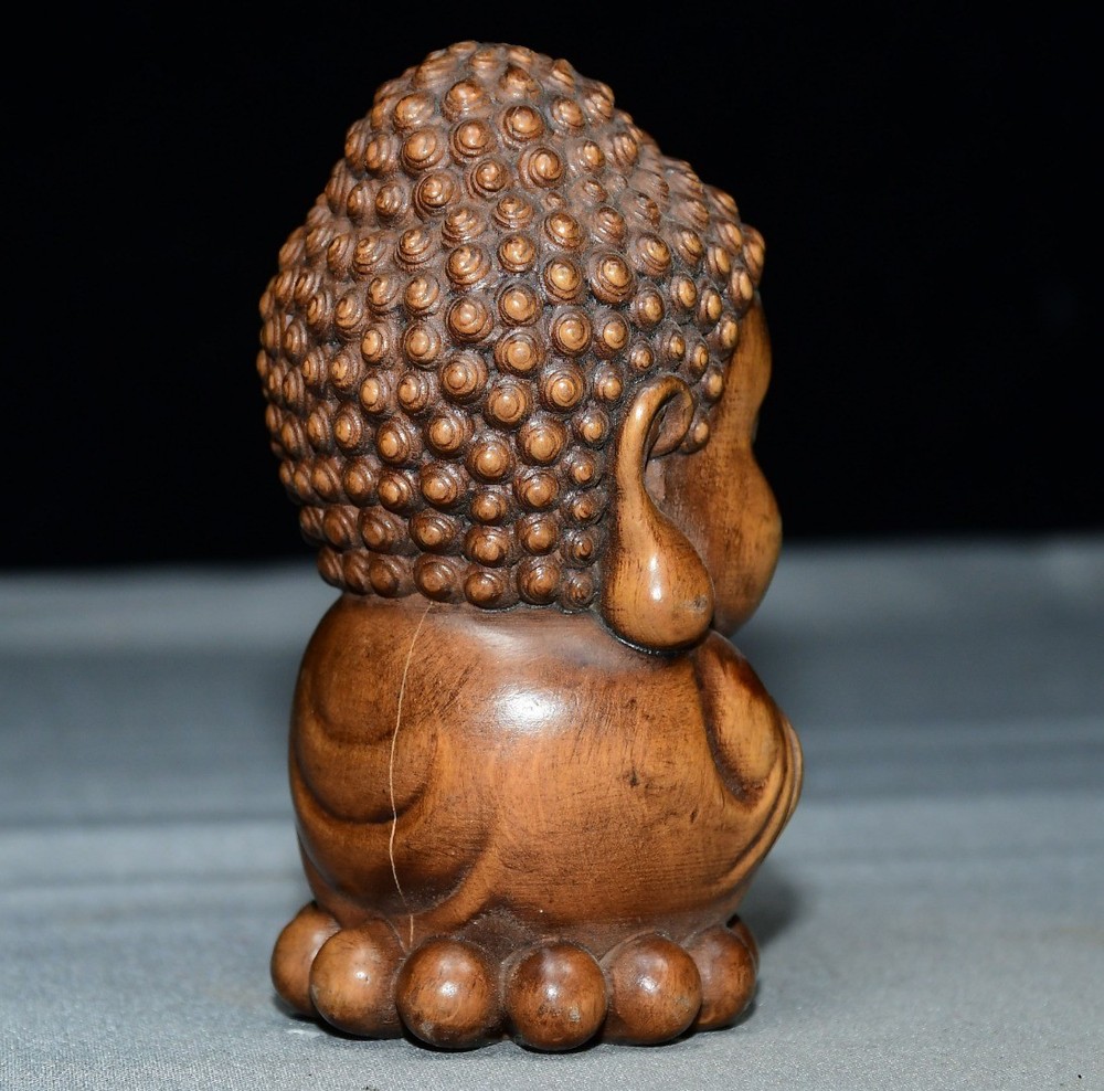 Exquisite Small Leaf Boxwood Buddha Handle