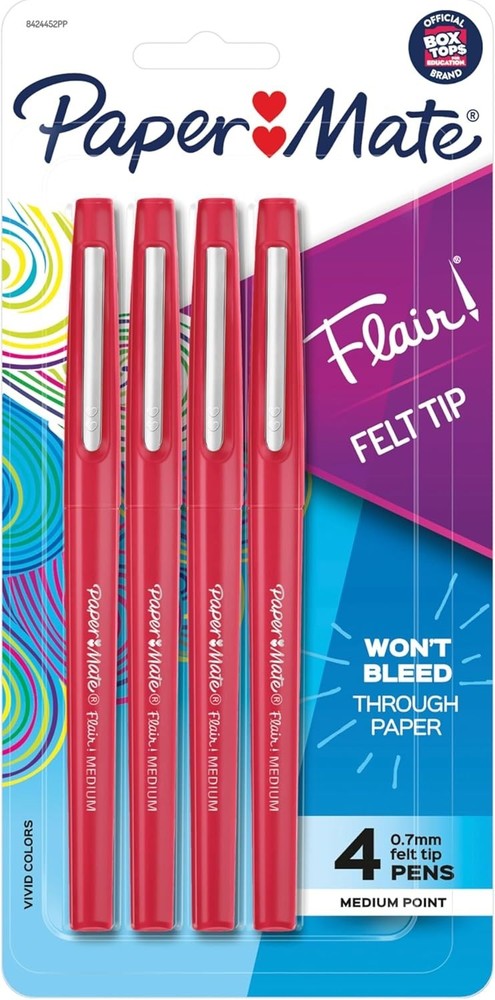 Flair Felt Tip Pens Medium Point 0.7mm Red 4 Count